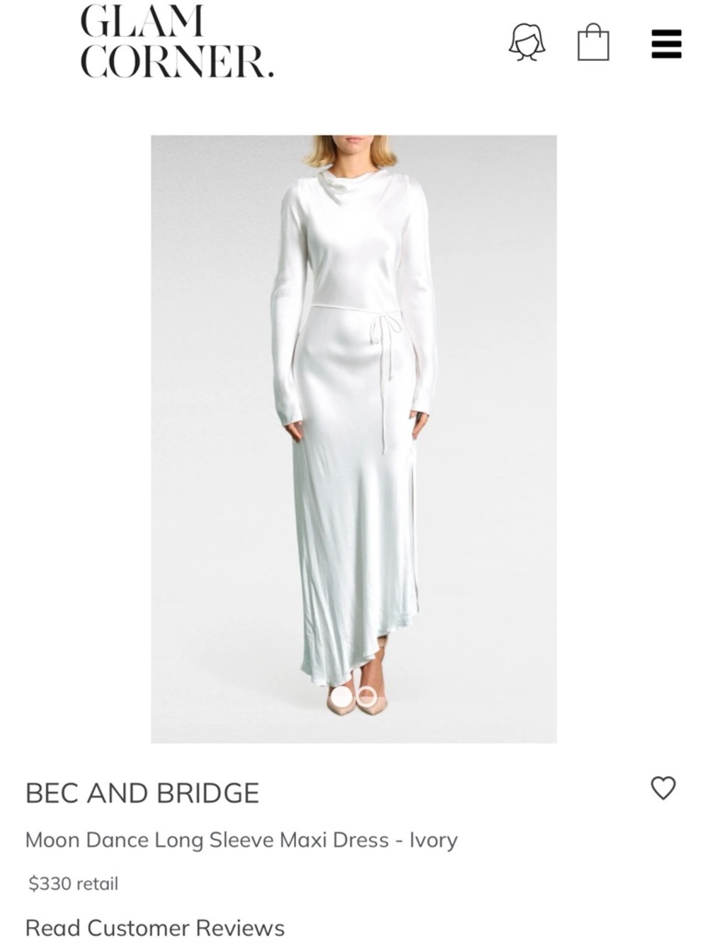 bec + bridge Ivory Satin Long Sleeve Moon Dress